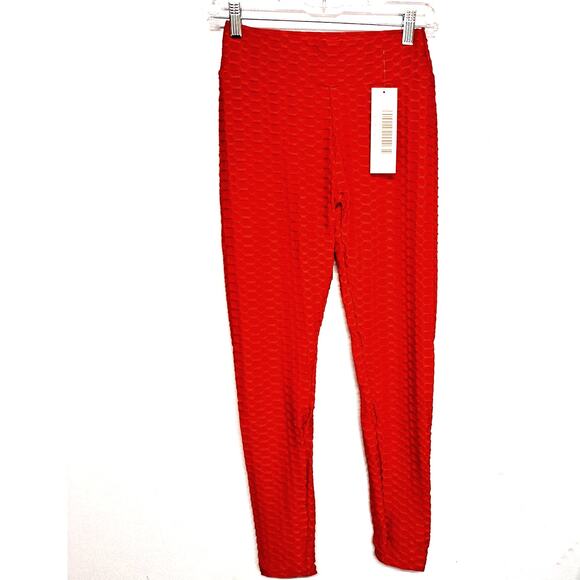 NWT Red Scrunch Butt Honeycomb TikTok Leggings - Size L/XL - Trendy & Comfy - Picture 2 of 7